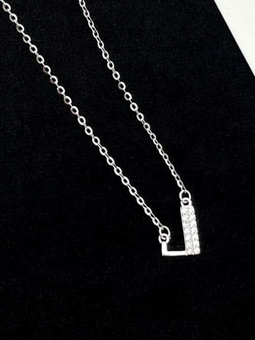 NS1000 [Silver Plated Platinum J] 925 Sterling Silver Cubic Zirconia Letter Minimalist Necklace